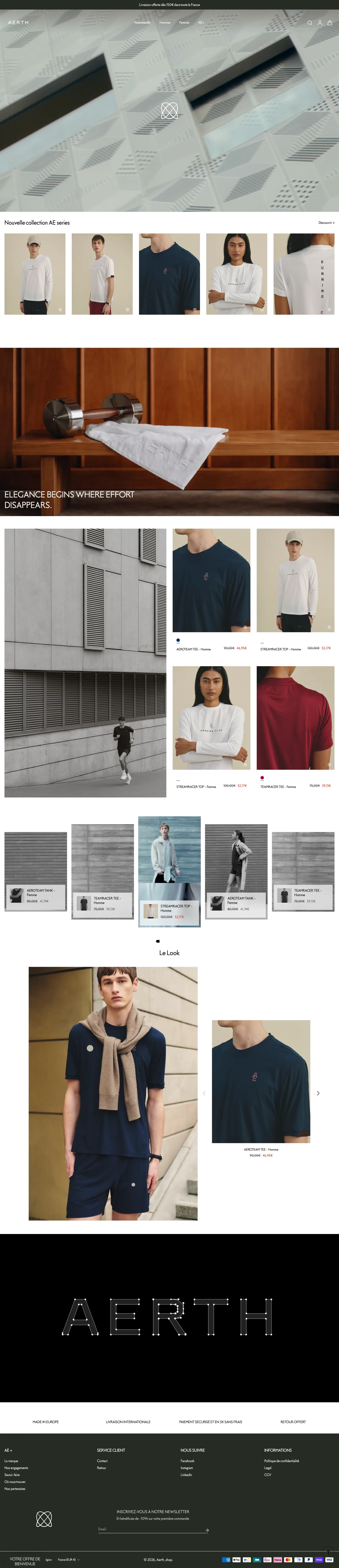 Page d'accueil Aerth — refonte complète du thème Shopify
