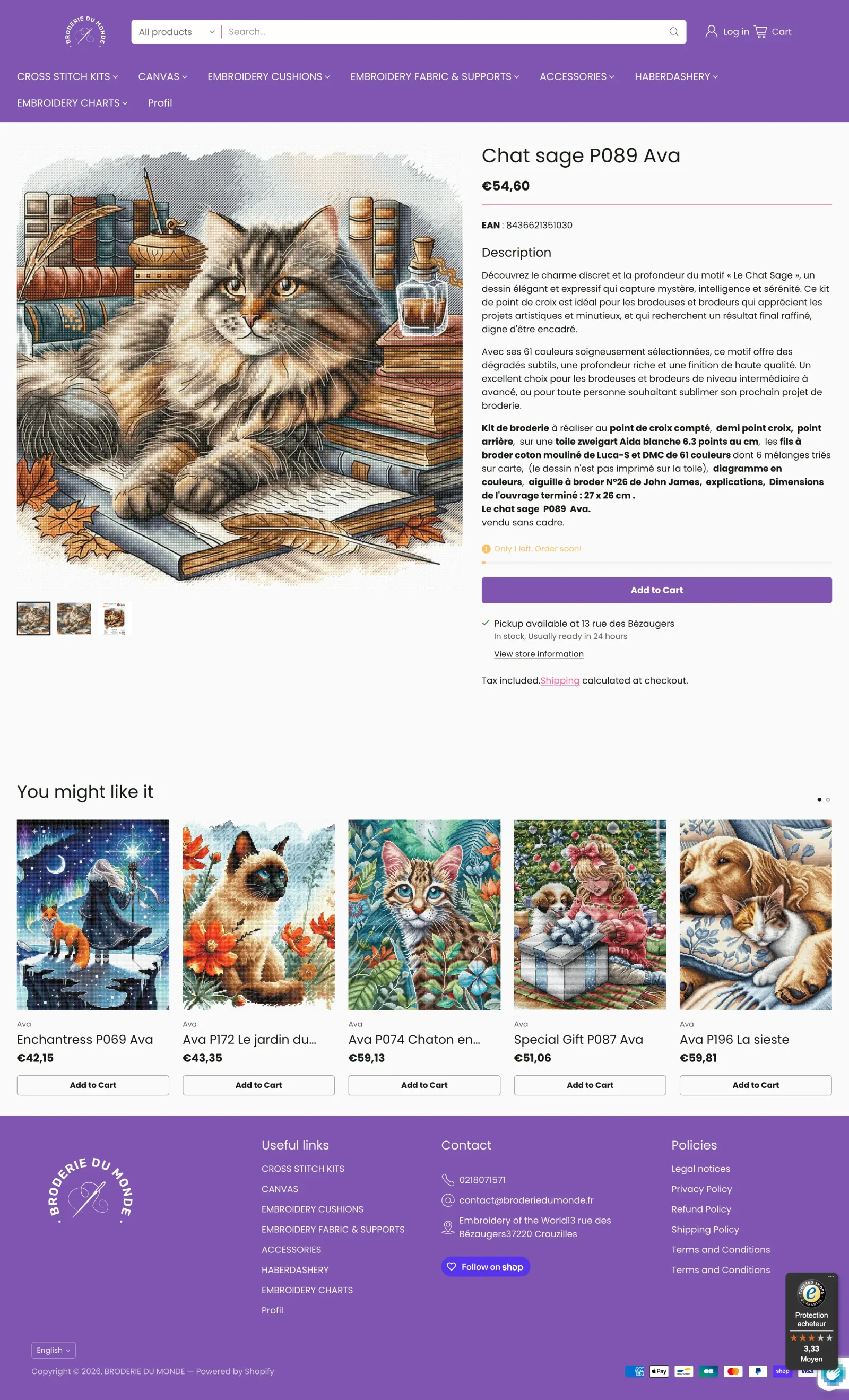 Page collection Broderie du Monde — boutique Shopify après migration PrestaShop et refonte calligraphique
